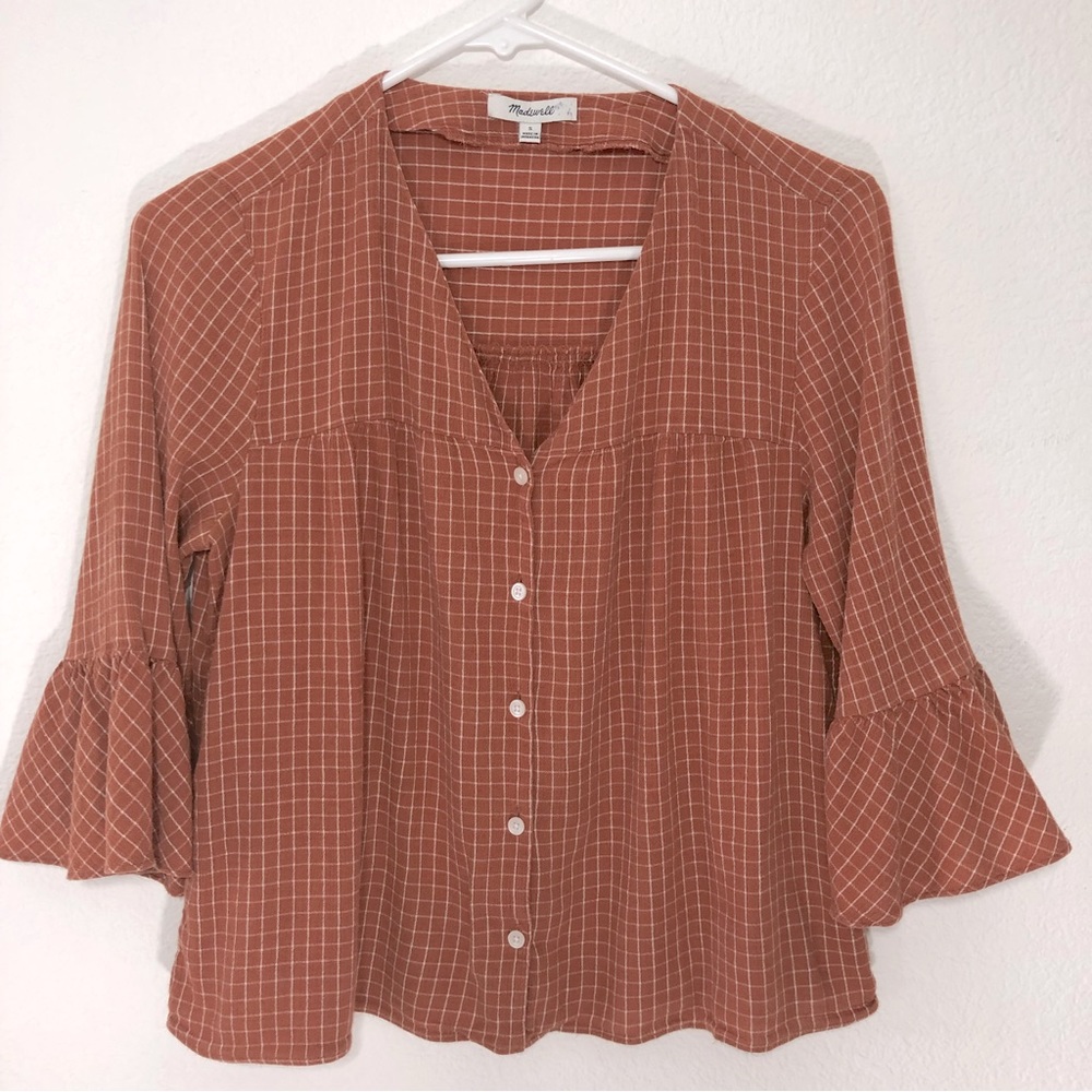 Madewell Veranda Bell Sleeve Windowpane Top